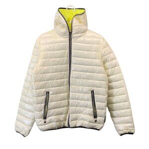 Noize Men’s M Ivory FINN Lightweight Mini Puffer Jacket Hooded Contrast Lining